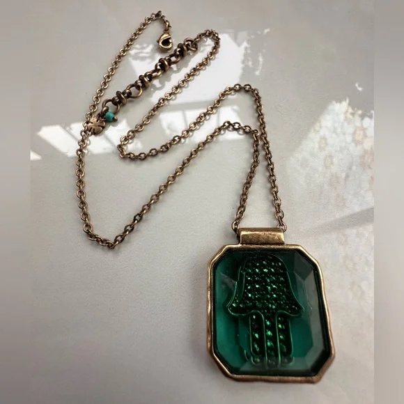 Reversible Crystal Hamsa Pendant Necklace-Emerald Green-Lucky Brand - Picture 5 of 9